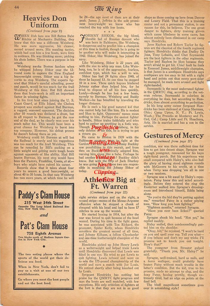 Boxing News Clipping #242 - Ad for 1st Ring Record Book