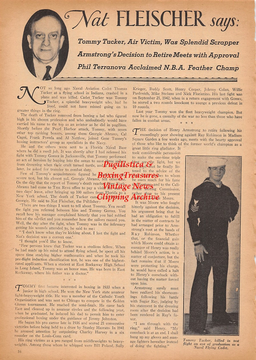 Boxing News Clipping #2421 - WWII Military Boxing, Tommy Tucker, Vernon Ford, Louis DePirro, Nick Wargo, Paul Strahan, Jackson Dorn, Jimmy McGlinch, Herb Freeman, Tony Conti, Leslie Billings, Joe Starkman, Allie Boutwell, Walter Sannik