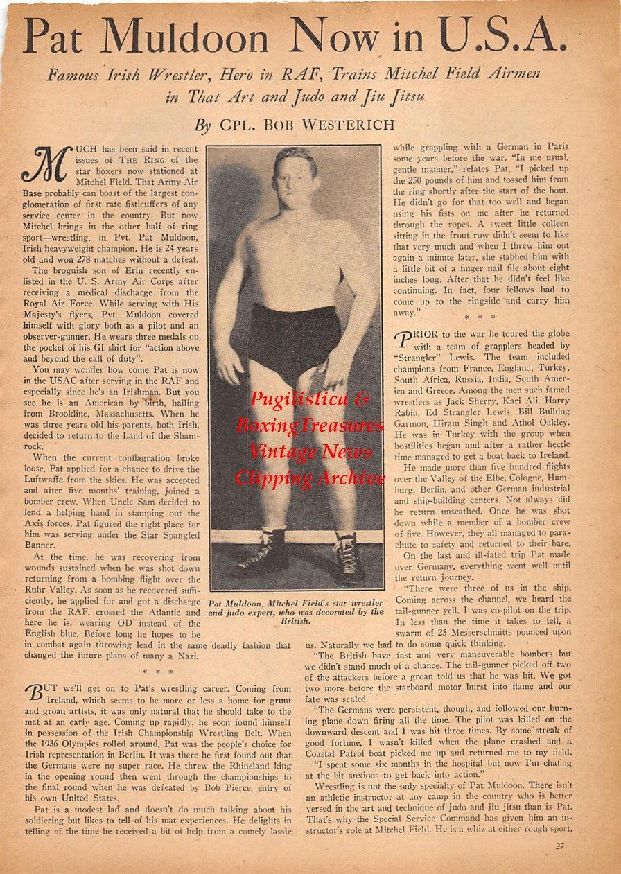 Boxing News Clipping #2425 - Rocky Graziano, Wilfe Shanks, Speedy Duval, Johnny Coe, wrestler Pat Muldoon