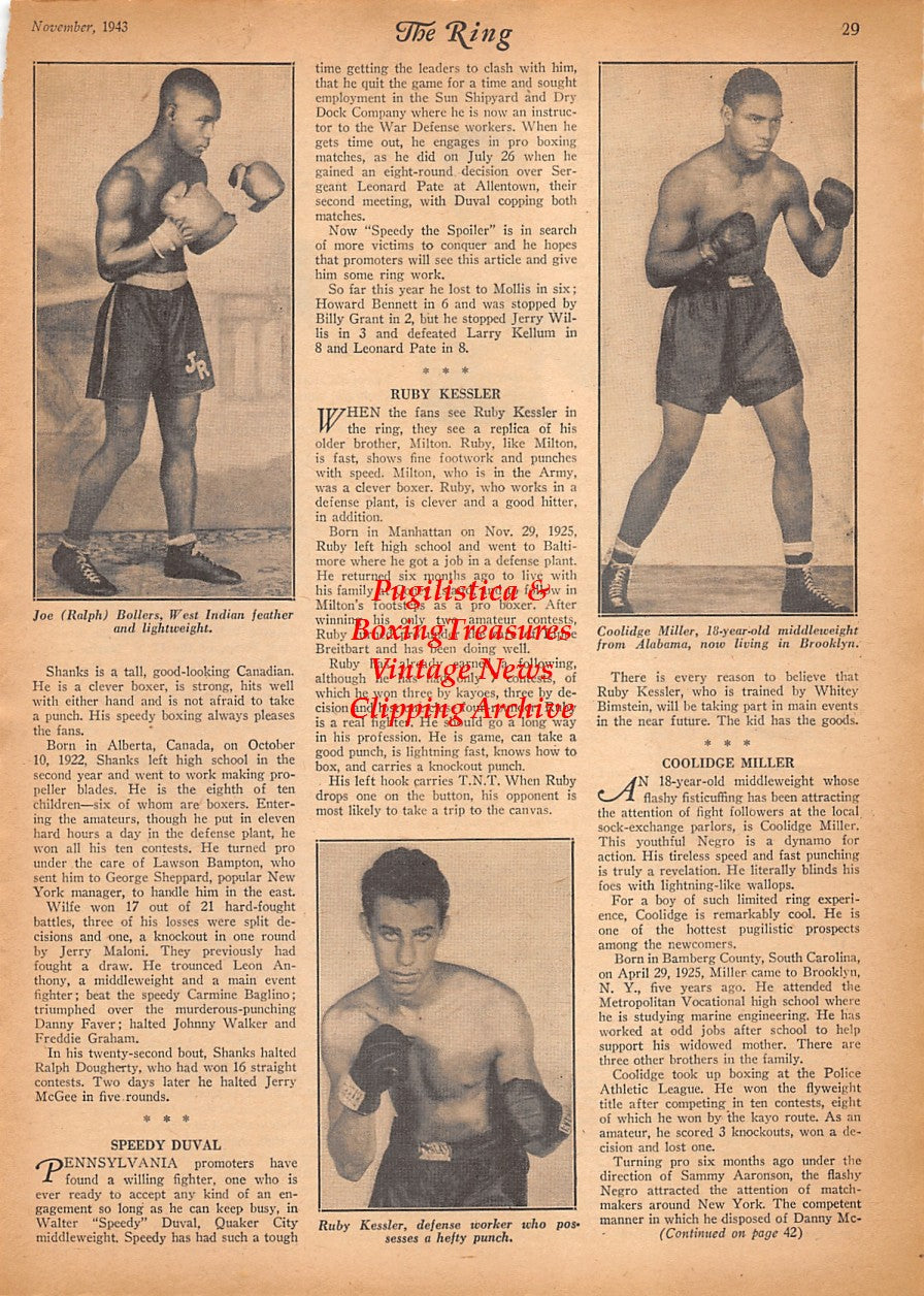 Boxing News Clipping #2426 - Joe Bollers, Coolidge Miller, Ruby Kessler, Leo Rodak