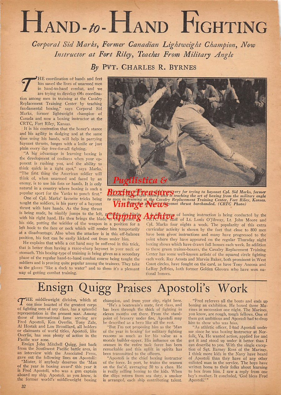 Boxing News Clipping #2427 - Sid Marks, Fort Bragg Military Boxing, Lawrence Hutchings, Lee Kaufman, Bob Booth, Bill Lamasa, Aaron Beck, Earl Smith, Ed Wilson, Earl Cady, Bill Leonard, Ed Wolven, Jack Manley and Others