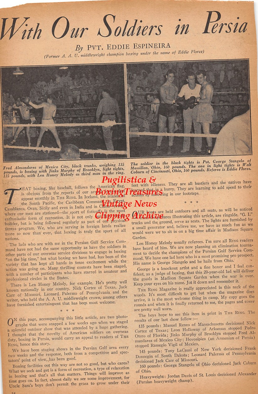 Boxing News Clipping #2428 - Milton Jones, Al Cella, Lou Pitts, Phil Dubaldi, Bob Smith, Joe Bettina, Fred Almandarez, Jinks Murphy, George Stangelo, Walt Coburn, Eddie Flores