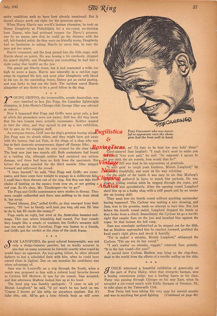 Boxing News Clipping #243 - Tony Canzoneri and Wrestler, Ali Baba