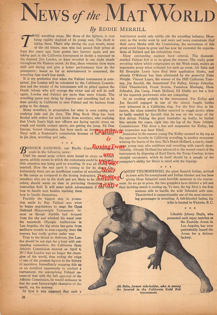 Boxing News Clipping #243 - Tony Canzoneri and Wrestler, Ali Baba