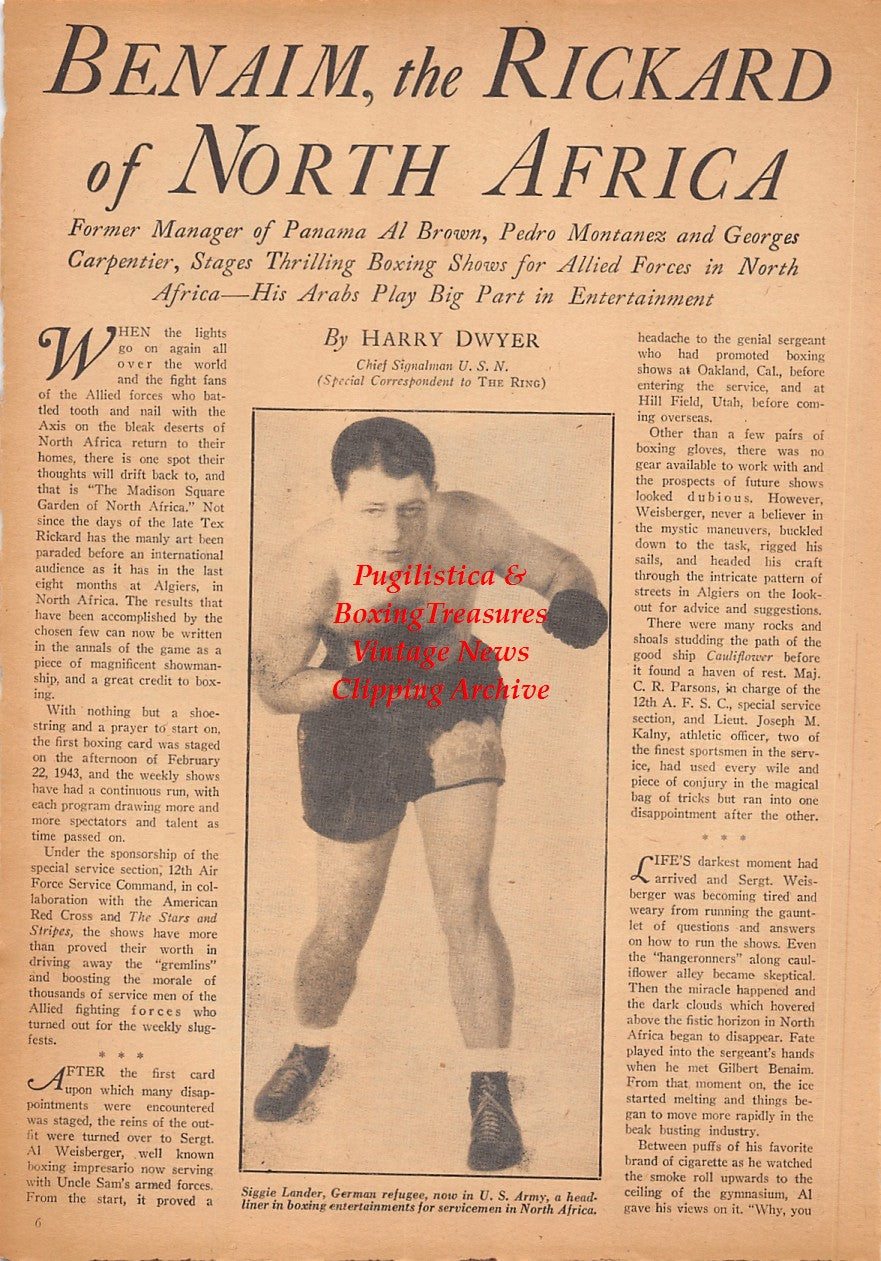 Boxing News Clipping #2434 - Siggie Lander, Bartley Madden, Bombardier Billy Wells