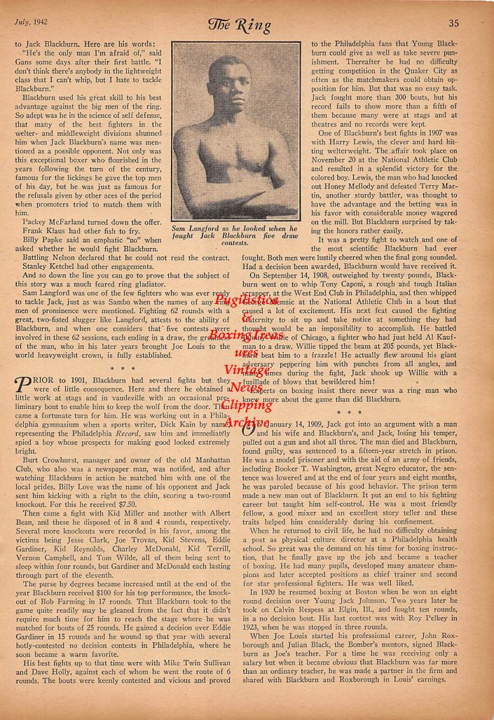 Boxing News Clipping #244 - Sam Langford
