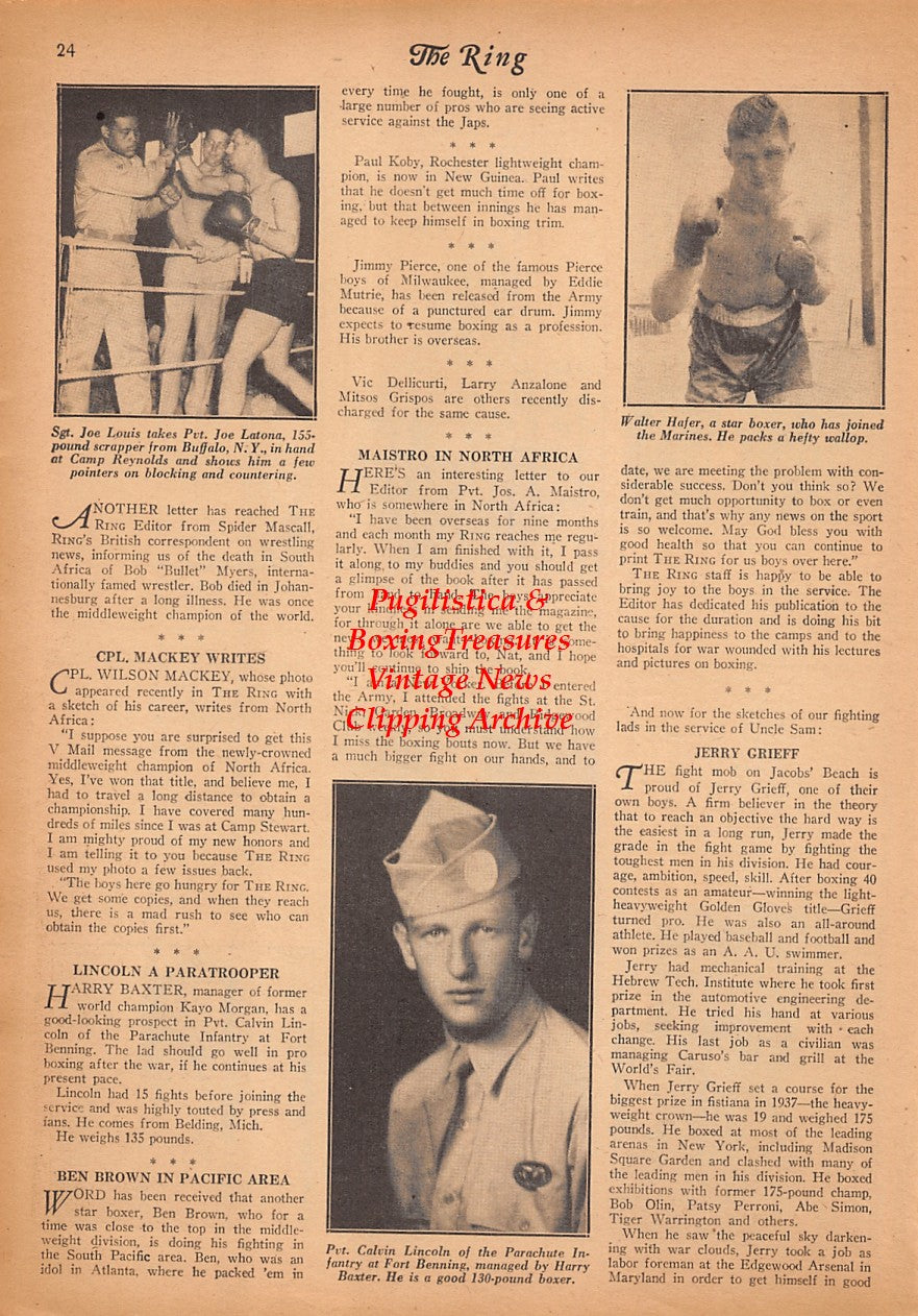 Boxing News Clipping #2442 - Dom Fiantini, Martin Taber, Billy Maher, Earl Lomman, Dick Clayton, Bobby Charles Nora, Joe Latona, Joe Louis, Calvin Lincoln, Walter Hafer