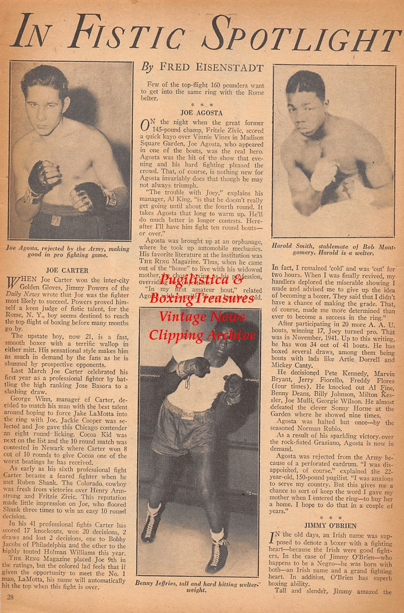 Boxing News Clipping #2444 - Joe Agosta, Harold Smith, Benny Jeffries, Rudy Ayon, Ralph Lozipone, Ralph Cosentino, Chief Logsden, Harry Michels, Bert Balser, Freddy Schelbauer, Jesse Graham, Lenny Wayman, Jim Rosino, Johnny Myskow, Joey Mattis