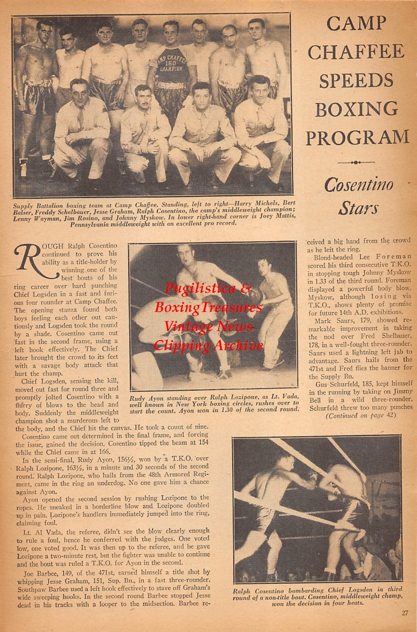 Boxing News Clipping #2444 - Joe Agosta, Harold Smith, Benny Jeffries, Rudy Ayon, Ralph Lozipone, Ralph Cosentino, Chief Logsden, Harry Michels, Bert Balser, Freddy Schelbauer, Jesse Graham, Lenny Wayman, Jim Rosino, Johnny Myskow, Joey Mattis