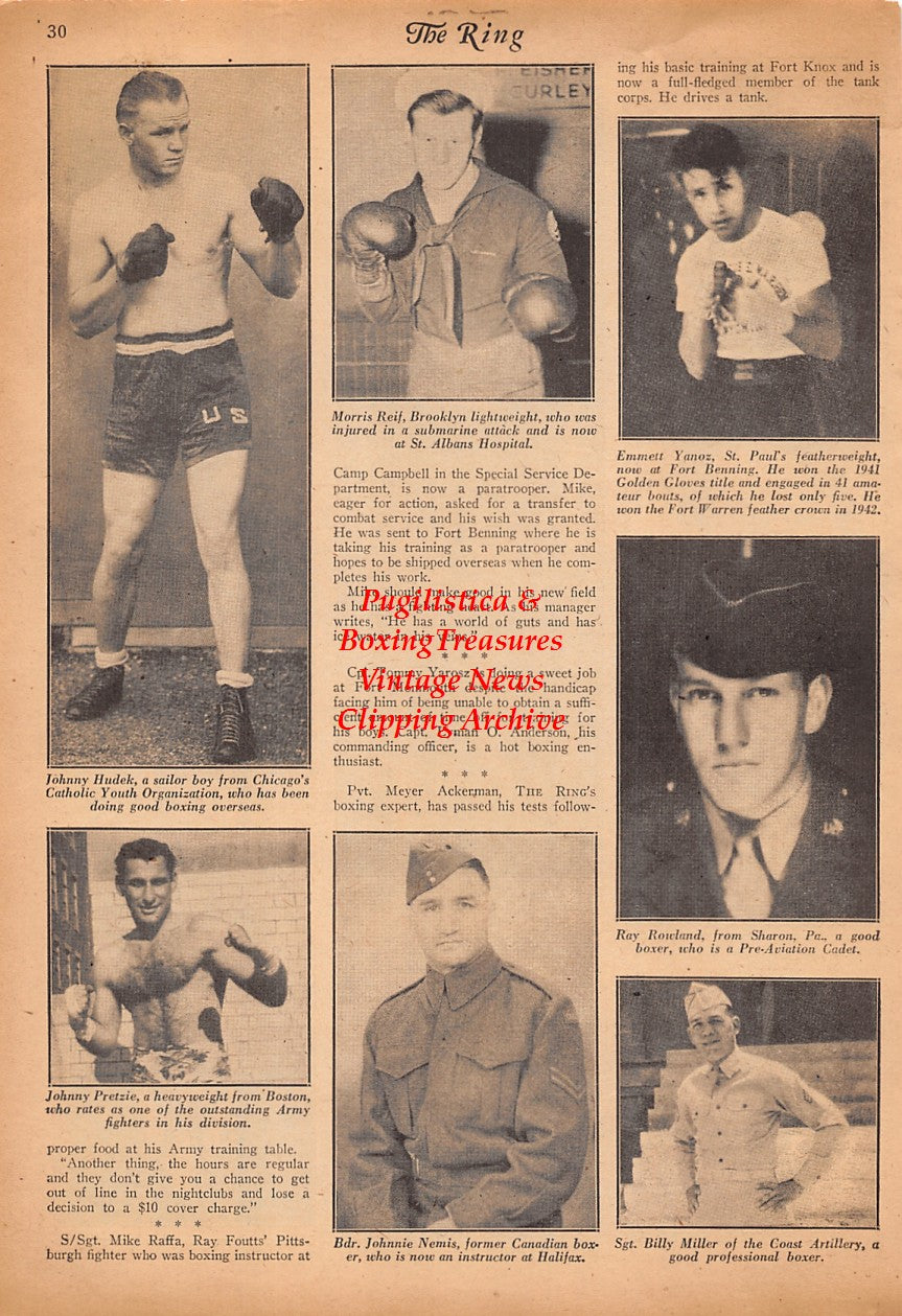 Boxing News Clipping #2461 - Johnny Hudek, Johnny Pretzie, Morris Reif, Emmett Yanoz, Ray Rowland, Billy Miller, Johnnie Nemis, Buster Tyler, Sonny Horne, Floyd Hagen, Lennie Feldman