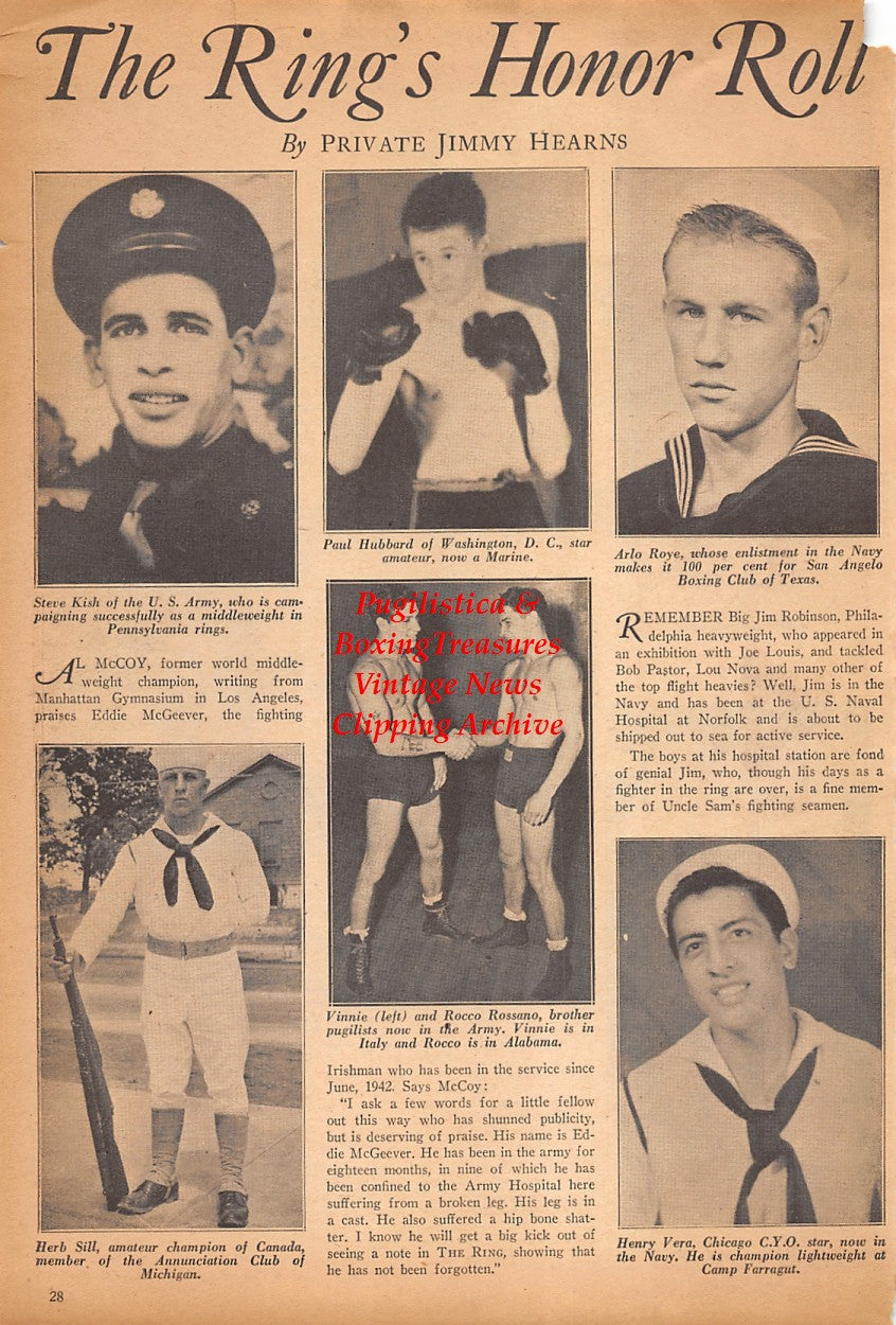 Boxing News Clipping #2465 - Steve Kish, Paul Hubbard, Arlo Roye, Herb Sill, Vinnie Rossano, Rocco Rossano, Henry Vera, Billy Murray, George Stangelo, Eddie Flores, Frank Donegan, Woody Campbell, Dave Zinkoff, Herb Brining, Milton Scott, Glen Watkins +++