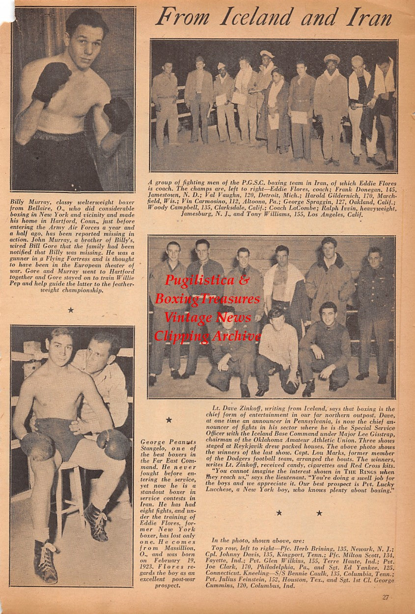 Boxing News Clipping #2465 - Steve Kish, Paul Hubbard, Arlo Roye, Herb Sill, Vinnie Rossano, Rocco Rossano, Henry Vera, Billy Murray, George Stangelo, Eddie Flores, Frank Donegan, Woody Campbell, Dave Zinkoff, Herb Brining, Milton Scott, Glen Watkins +++