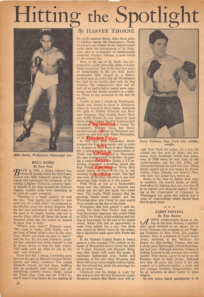 Boxing News Clipping #247 - Billy Banks, Larry Fontana, Connie Norden, Sonny Horne