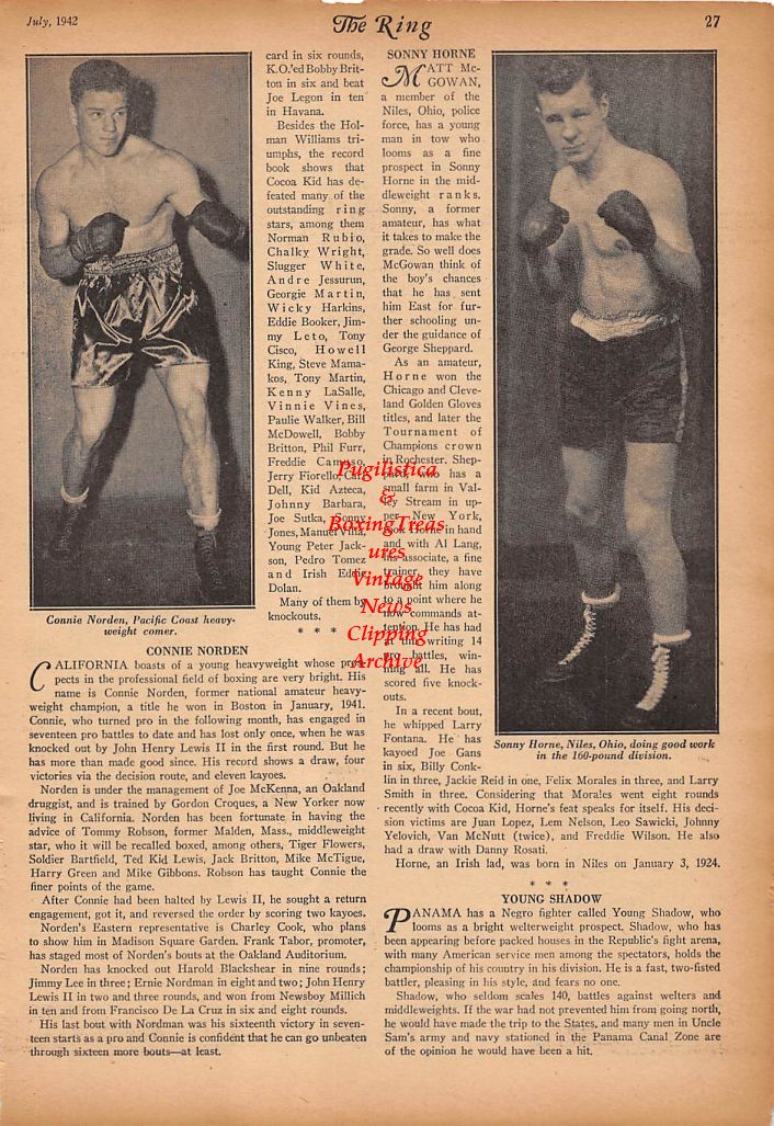 Boxing News Clipping #247 - Billy Banks, Larry Fontana, Connie Norden, Sonny Horne