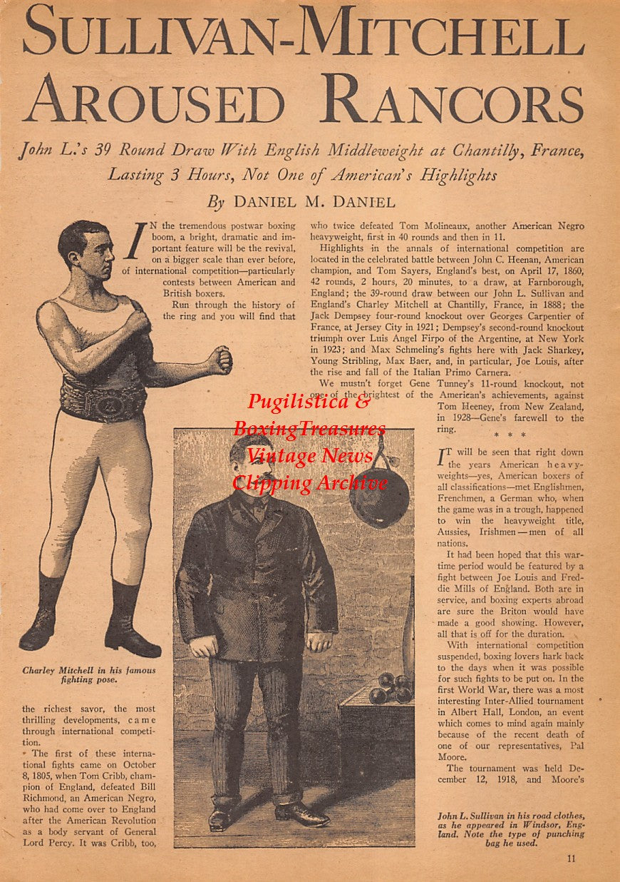 Boxing News Clipping #2480 - John L. Sullivan vs. Charlie Mitchell