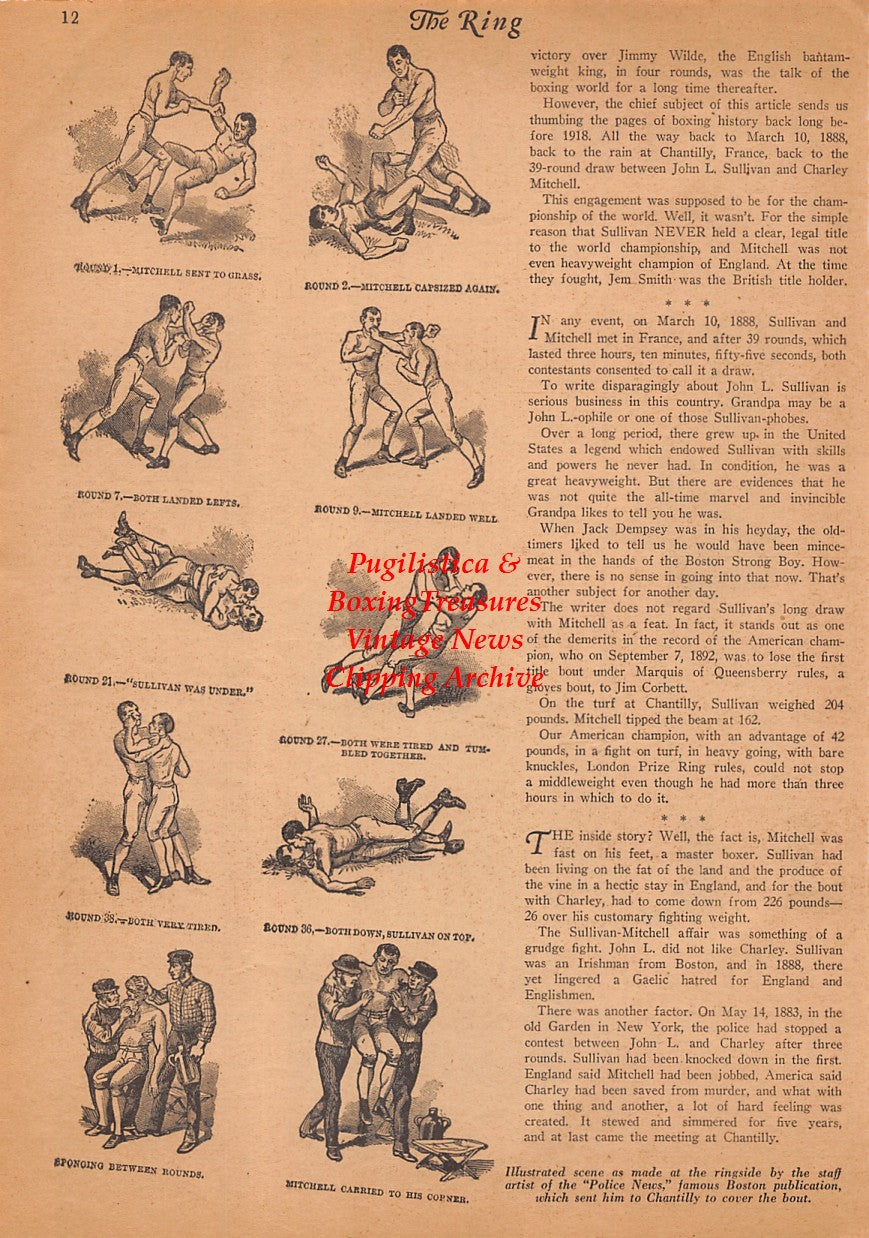 Boxing News Clipping #2480 - John L. Sullivan vs. Charlie Mitchell