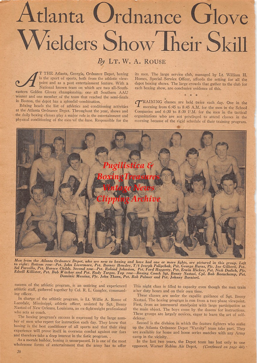 Boxing News Clipping #2483 - Vic Dellicurti, Charley Smith, Gaspare Abruzzo, John Livermore, Barney Hensely, Joseph Palipchak, George Burns, Joe Gilberti, Sal Parcello, Horace Childs, WWII Military boxing and many others