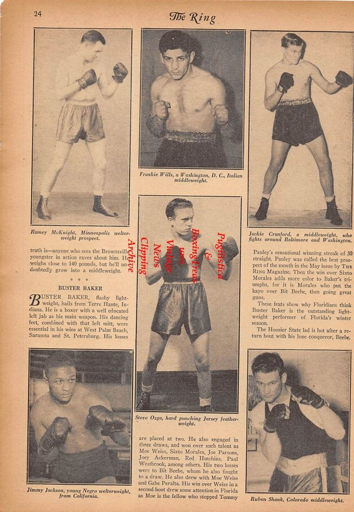 Boxing News Clipping #249 - Buster Baker, Harold Green, Al Marrone, Costello Cruz, Ramey McKnight, Frankie Wills, Jackie Cranford, Steve Ozga, Jimmy Jackson, Ruben Shank