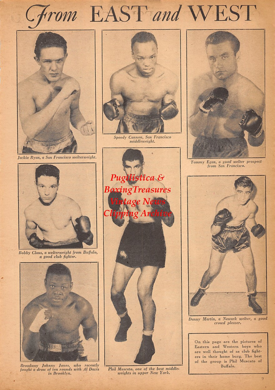 Boxing News Clipping #2490 - Jackie Ryan, Speedy Cannon, Tommy Egan, Bobby Claus, Broadway Johnny Jones, Phil Muscato, Danny Martin