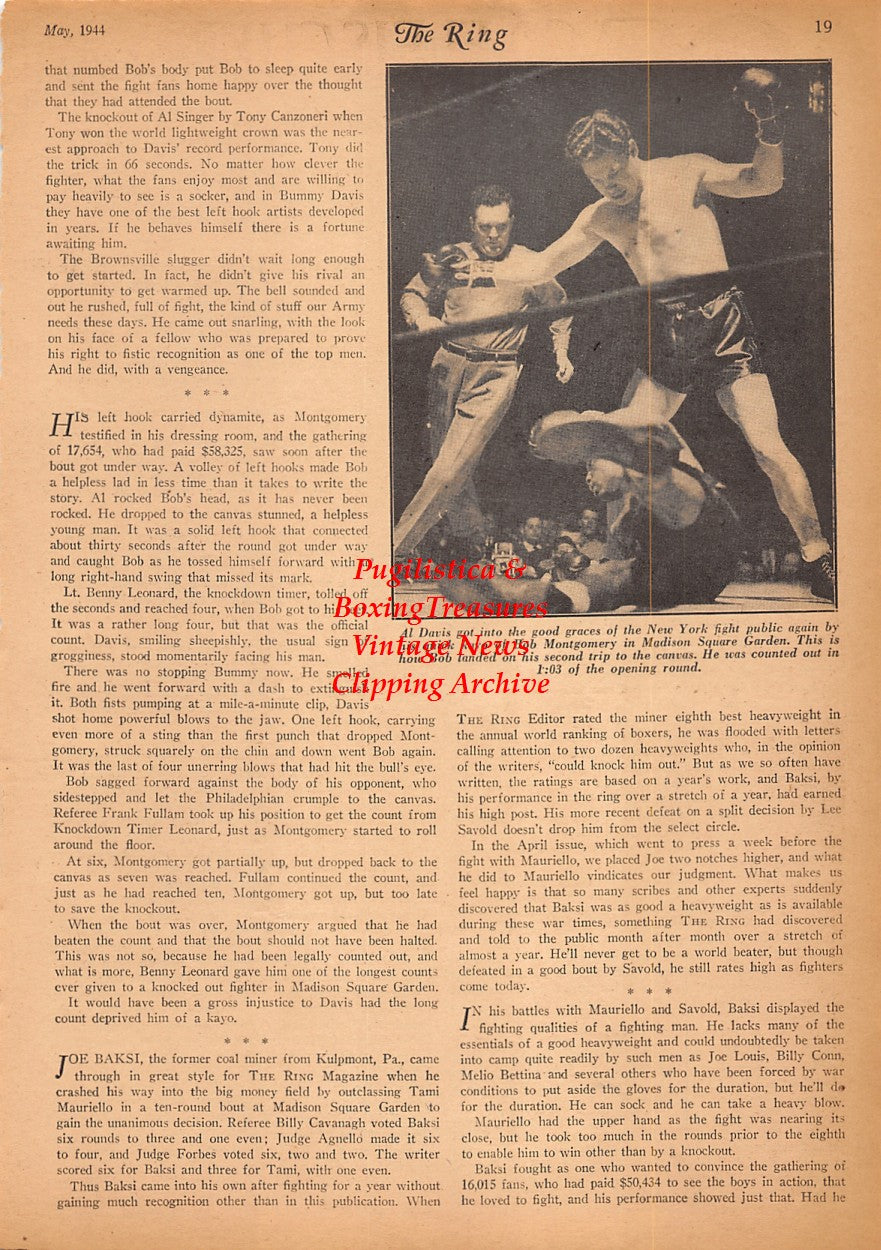 Boxing News Clipping #2494 - Al Bummy Davis vs. Bob Montgomery, Beau Jack vs. Maxie Berger