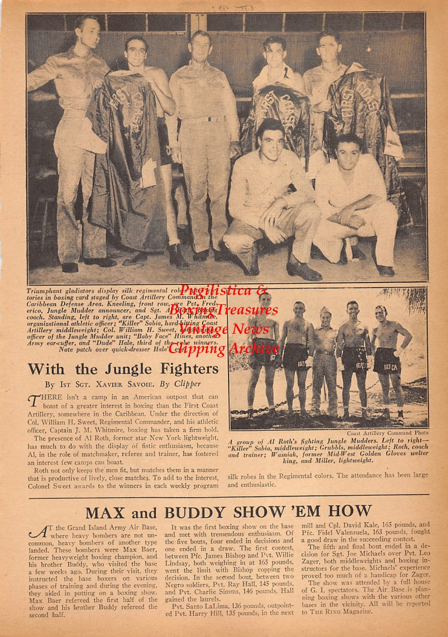 Boxing News Clipping #2497 - Al Roth, James Whitmore, Killer Sabia, William Sweet, Baby Face Hines, Dude Hale, WWII Military Boxing
