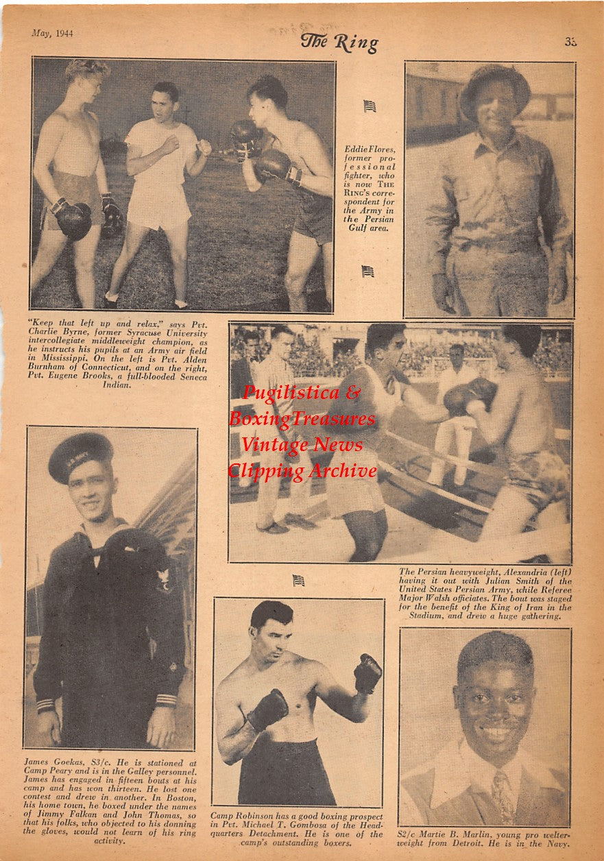 Boxing News Clipping #2500 - Joey Gambaro, Bally Carubia, Joey Manfro, Eddie Flores, Charlie Byrne, Alden Burnham, Eugene Brooks, Julian Smith, Martie Marlin, Michael Gombosa, James Goekas