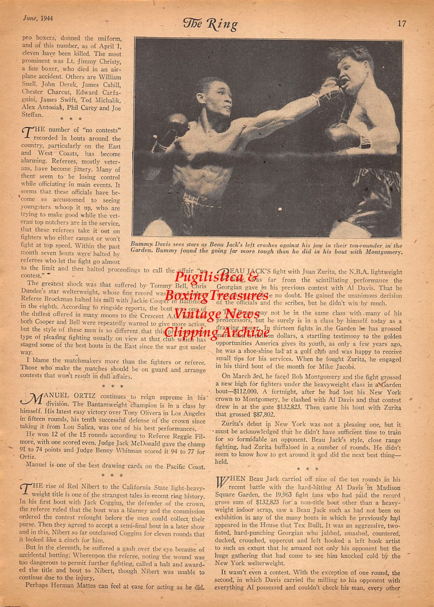 Boxing News Clipping #2508 - Al Bummy Davis vs. Beau Jack, Tippy Larkin vs. Allie Stolz, Arthur Donovan