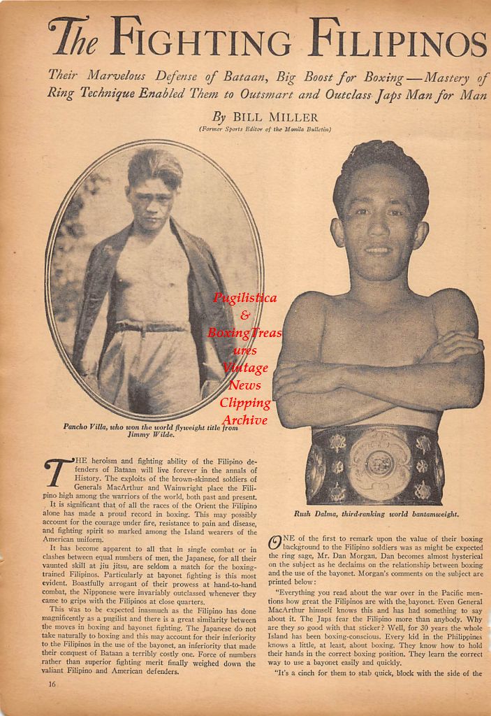 Boxing News Clipping #252 - Pancho Villa, Rush Dalma, Yankee Sullivan, Tom King, Andy Bowen