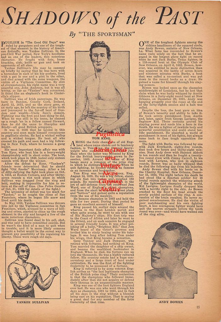 Boxing News Clipping #252 - Pancho Villa, Rush Dalma, Yankee Sullivan, Tom King, Andy Bowen