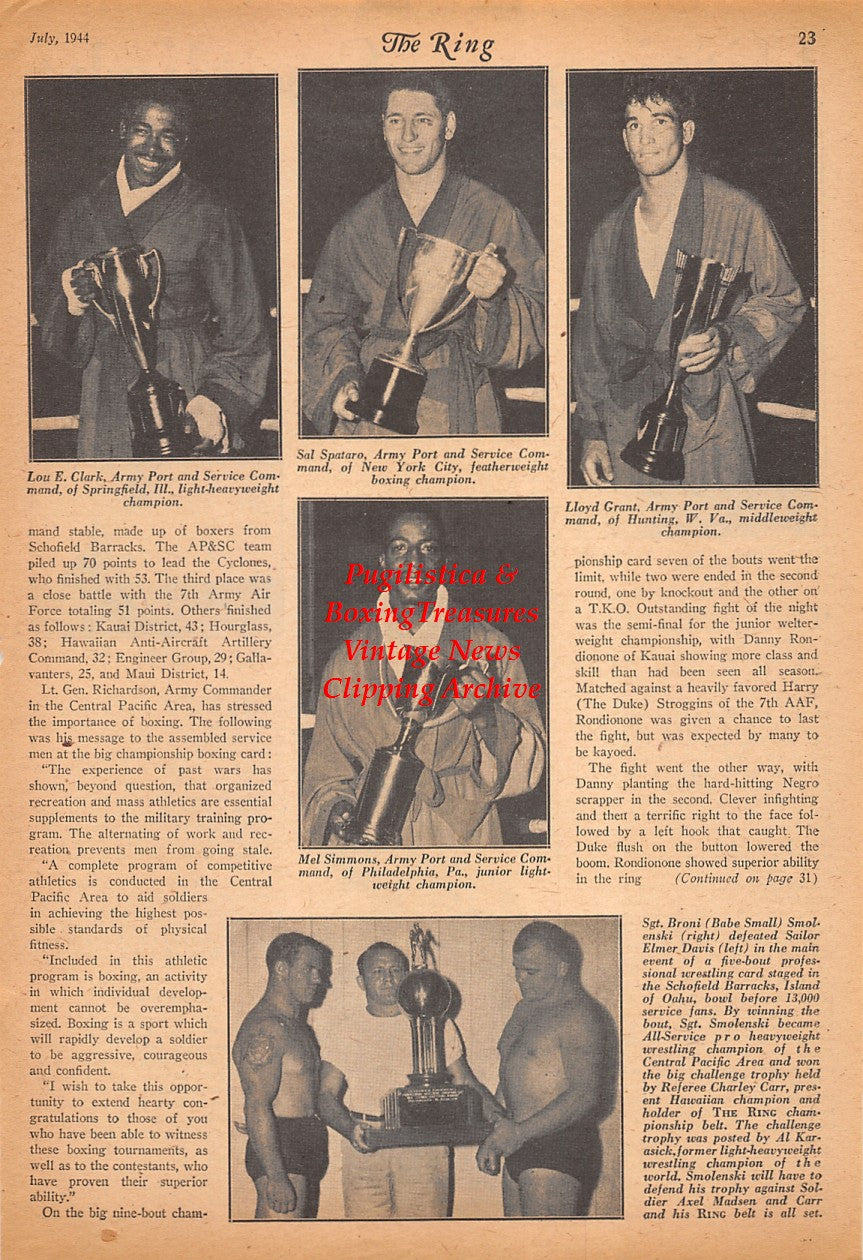 Boxing News Clipping #2520 - George Cooper, Jock Leslie, Oscar Goode, Lou Clark, Sal Spataro, Lloyd Grant, Mel Simmons, Babe Small, Sailor Elmer Davis, Charley Carr