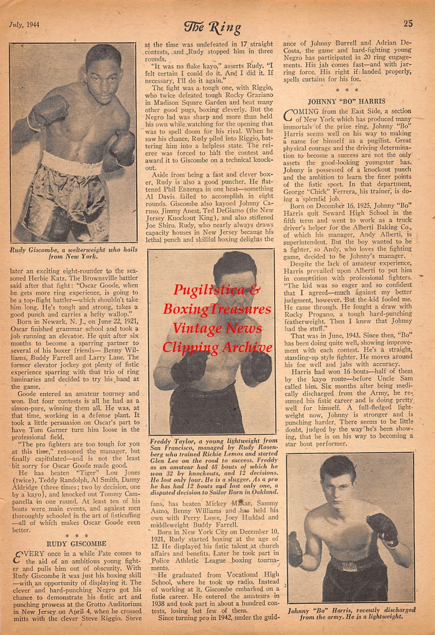 Boxing News Clipping #2521 - Rudy Giscombe, Freddy Taylor, Johnny Bo Harris,