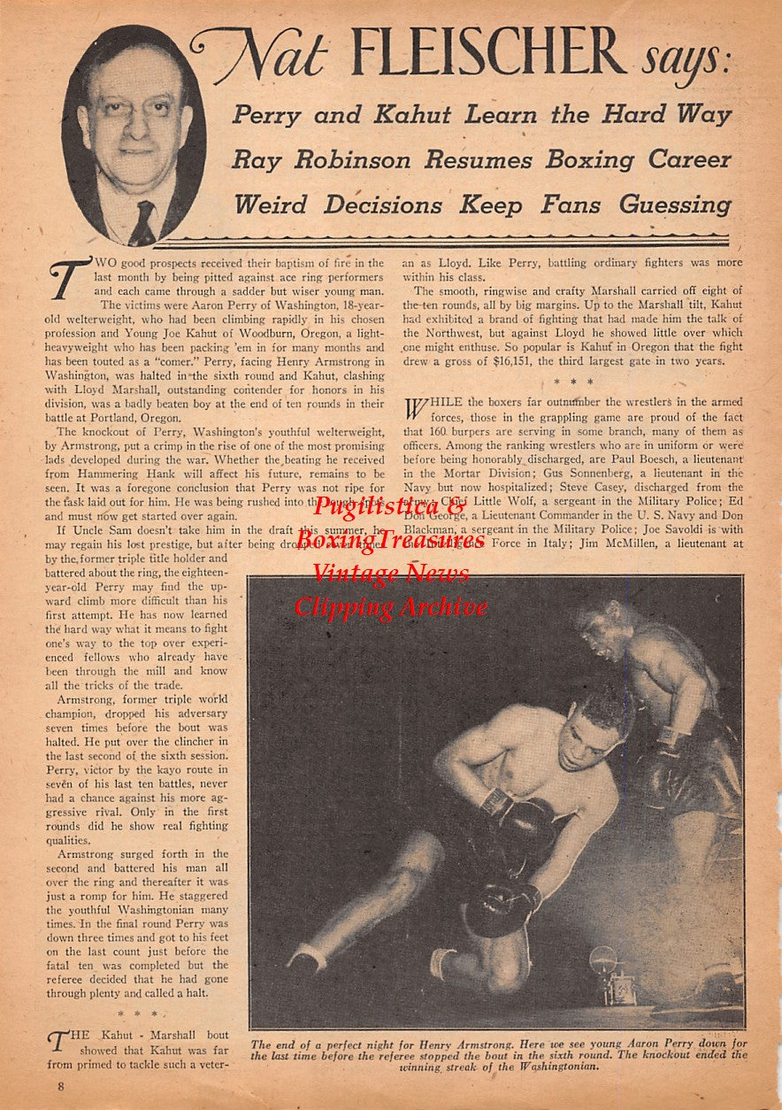 Boxing News Clipping #2528 - Elmer Ray, LeRoy Willis, Babe Kelly, Harold Fenske, Charley Burley, Henry Armstrong, Aaron Perry