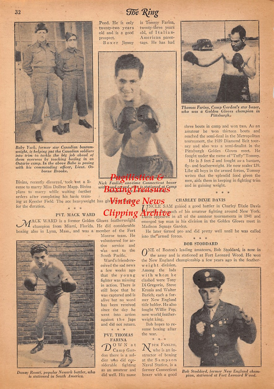 Boxing News Clipping #2536 - Baby Yack, Nick Fanlisi, Thomas Farina, Bob Stoddard, Danny Rosati, Victor Vallee, Mack Ward, Al Del Galdo, Leo Campione, Irving Silverman