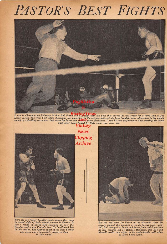 Boxing News Clipping #254 - Bob Pastor, Lem Franklin, Joe Louis, Johnny Shkor, Bill Weinberg