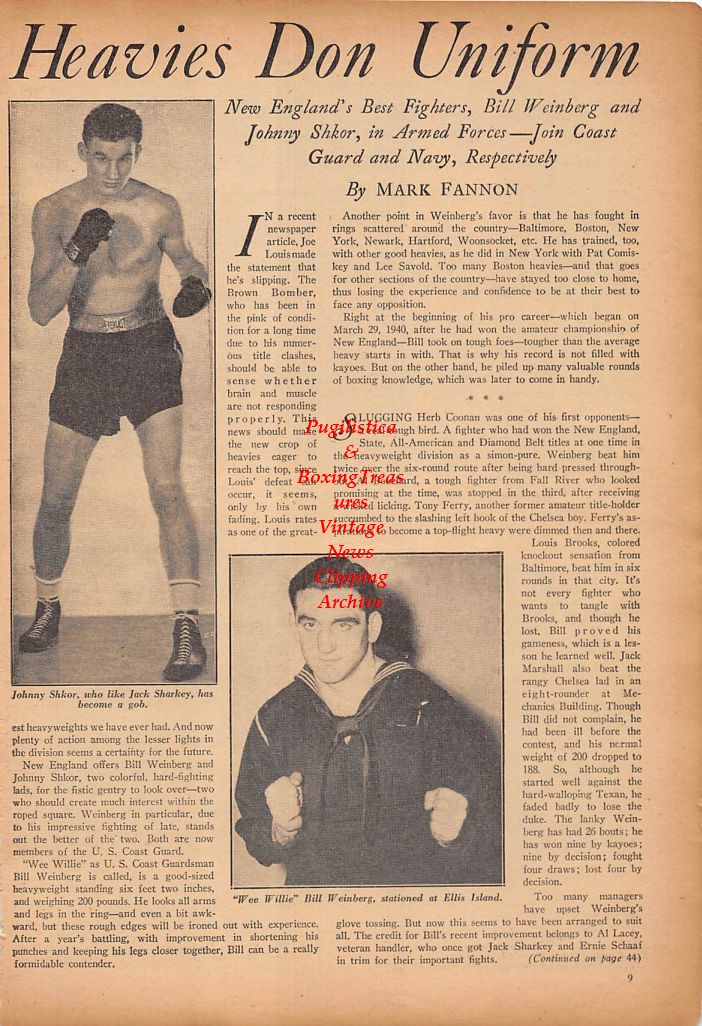 Boxing News Clipping #254 - Bob Pastor, Lem Franklin, Joe Louis, Johnny Shkor, Bill Weinberg