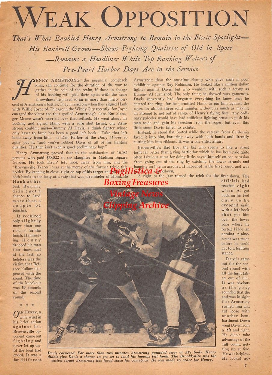 Boxing News Clipping #2541 - Al Bummy Davis vs. Henry Armstrong