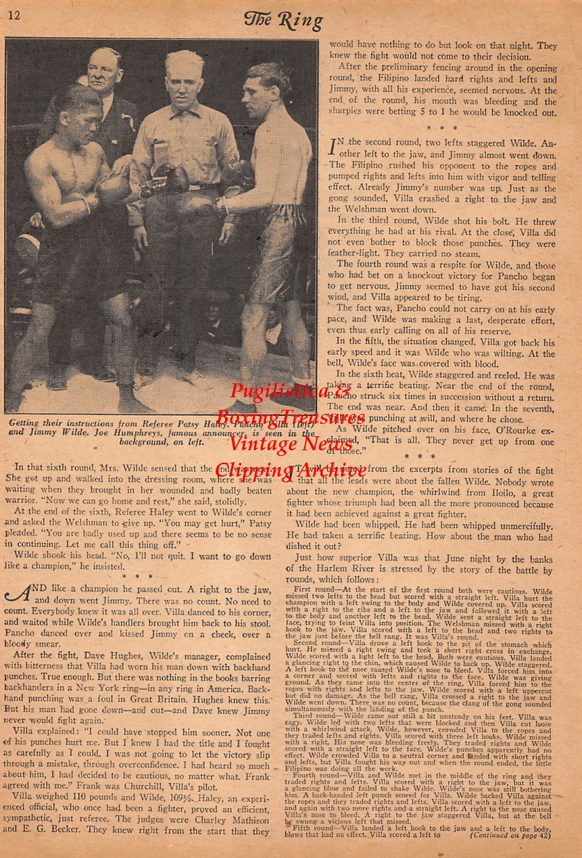 Boxing News Clipping #2555 - Pancho Villa vs. Jimmy Wilde, Patsy Haley, Joe Humphreys