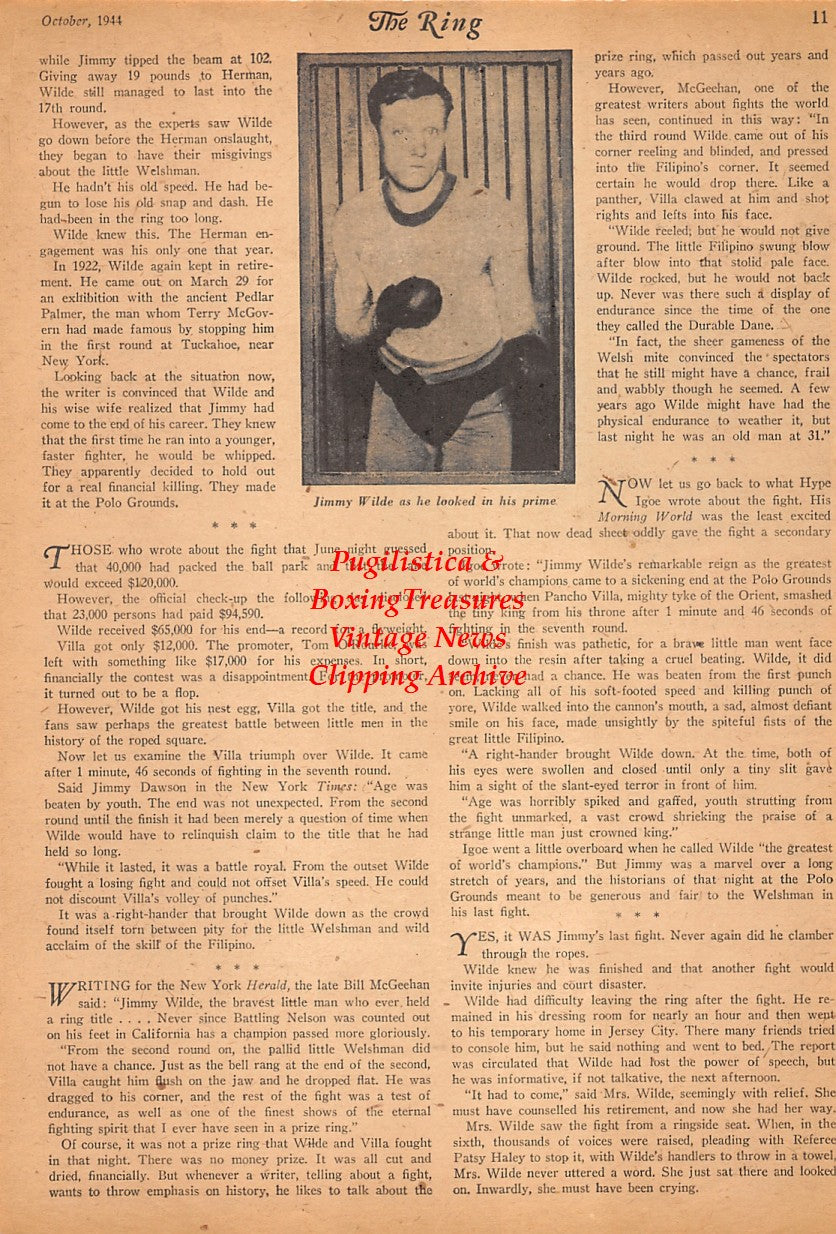 Boxing News Clipping #2555 - Pancho Villa vs. Jimmy Wilde, Patsy Haley, Joe Humphreys