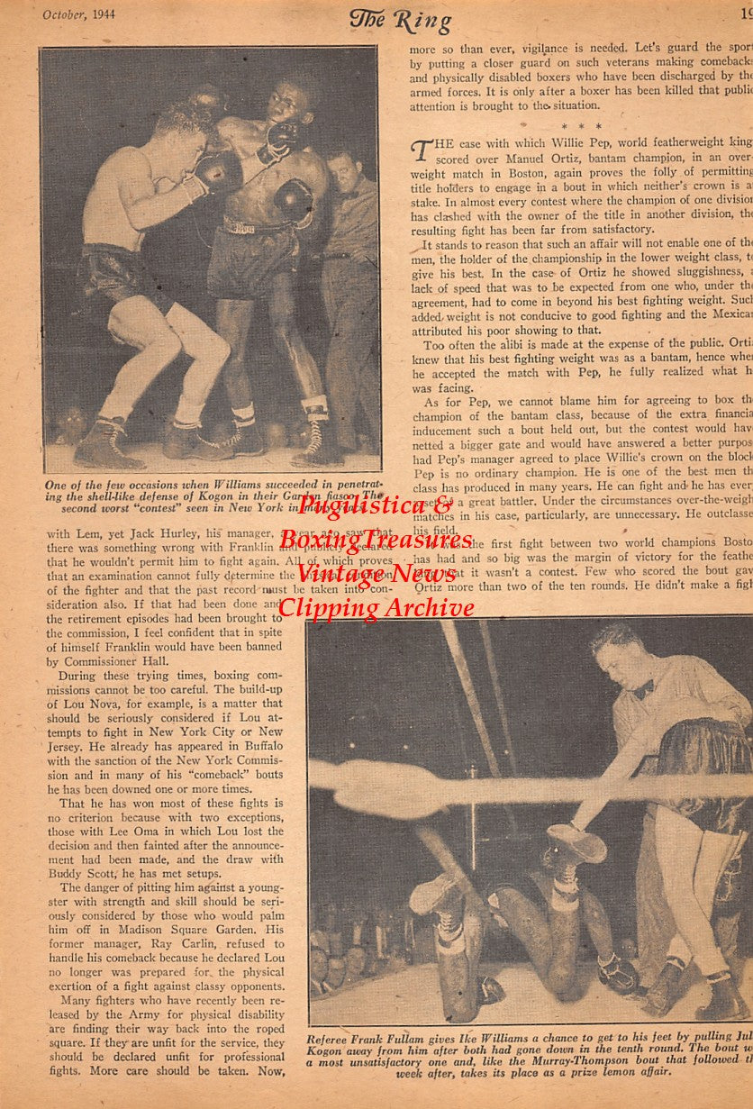 Boxing News Clipping #2558 - Ike Williams vs. Julie Kogon, Frank Fullam