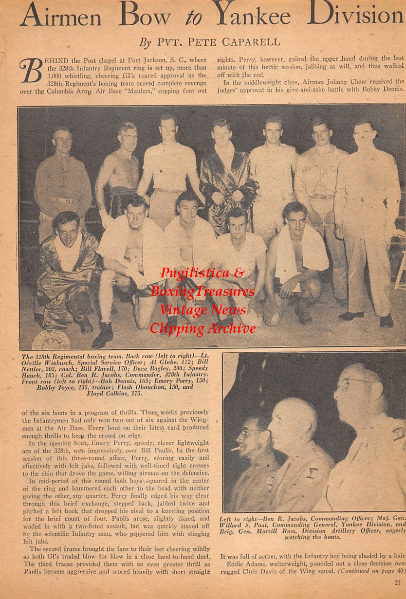 Boxing News Clipping #2559 - Orville Wiebusch, Al Globe, Bill Nettler, Bill Flavell, Dave Bagley, Speedy Hauck, Ben Jacobs, Bob Dennis, Emery Perry, Bobby Joyce, Flash Obouchon, Floyd Calkins, Al Provosts, Gale Harvey, Art Saulsgiver, Claude Grace +++