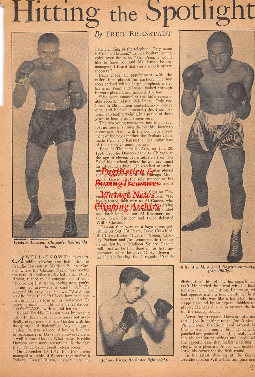 Boxing News Clipping #2560 - Freddie Dawson, Johnny Virgo, Billy Arnold, Bobby Henry, Johnny Thomas, Bobby Gunther