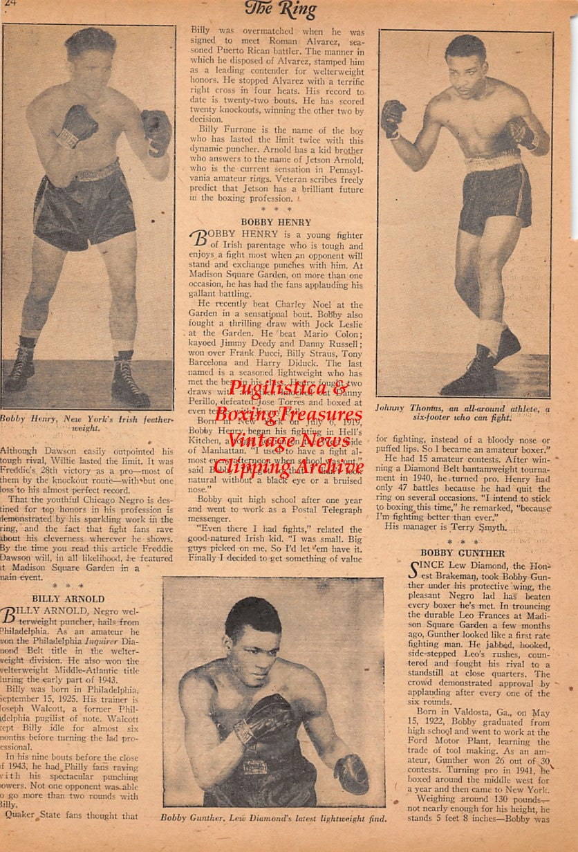 Boxing News Clipping #2560 - Freddie Dawson, Johnny Virgo, Billy Arnold, Bobby Henry, Johnny Thomas, Bobby Gunther