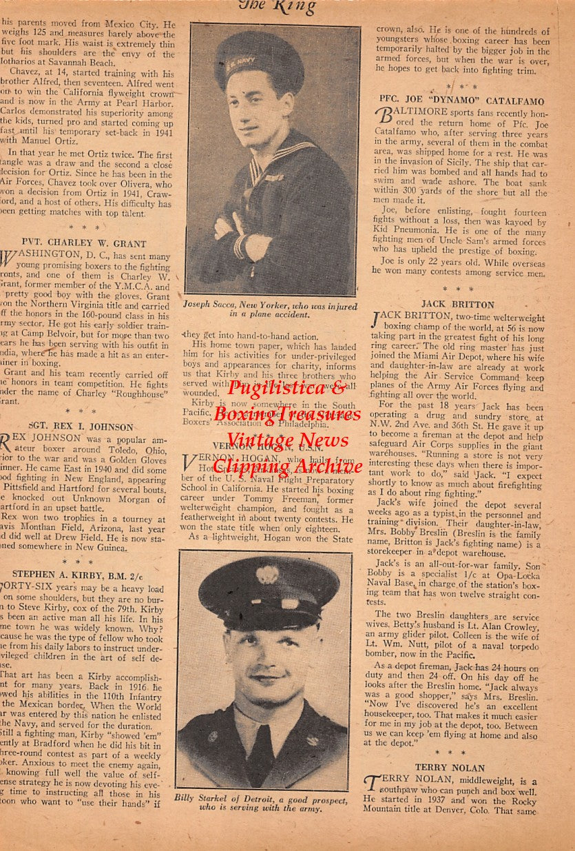 Boxing News Clipping #2562 - Stephen Kirby, Vernon Hogan, Joe Catalfamo, Jack Britton, Jerry Nolan, Joseph Sacca, Billy Starkel