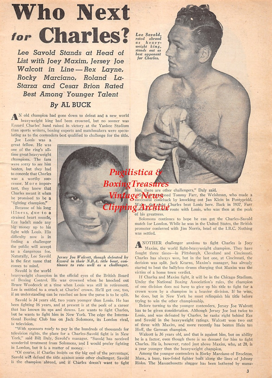 Boxing News Clipping #2565 - Jersey Joe Walcott, Lee Savold, Lee Oma, Joey Maxim