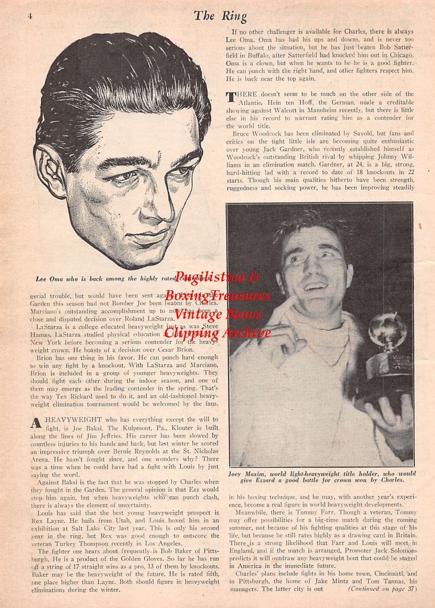 Boxing News Clipping #2565 - Jersey Joe Walcott, Lee Savold, Lee Oma, Joey Maxim