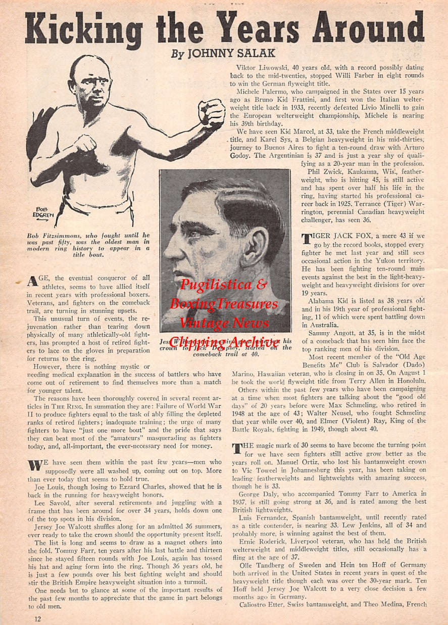 Boxing News Clipping #2569 - Rocky Marciano, Al Weill, Walter Cartier, Bob Fitzsimmons, Jess Willard