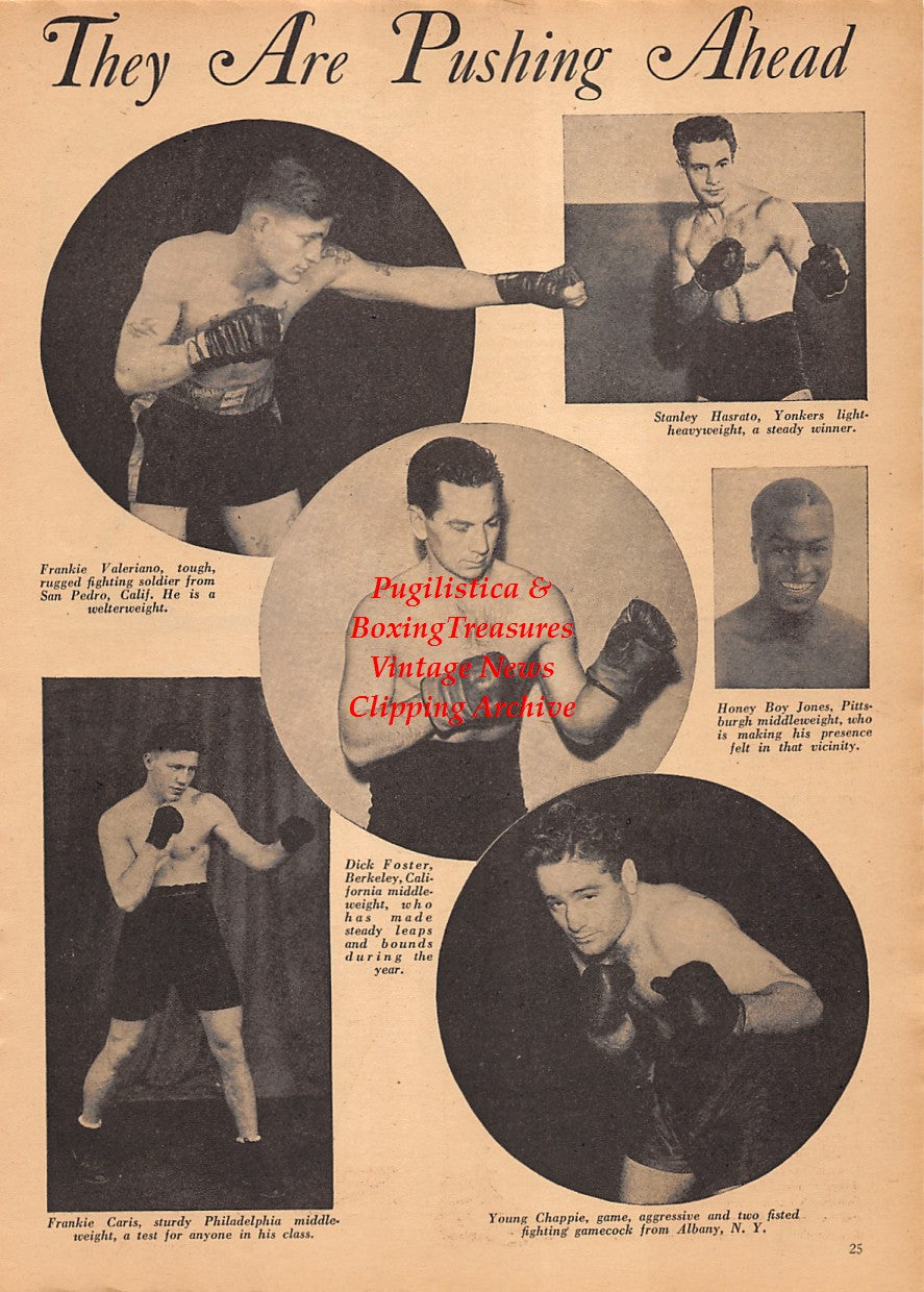 Boxing News Clipping #2586 - Frankie Valeriano, Stanley Hasrato, Honey Boy Jones, Dick Foster, Frankie Caris, Young Chappie, George LaBlanche, Jack Dempsey