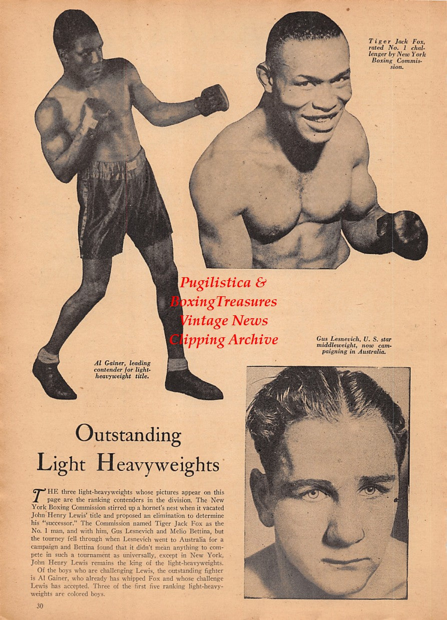 Boxing News Clipping #2588 - Al Gainer, Gus Lesnevich, Tiger Jack Fox, Jack Dempsey, Non-Pareil Jack Dempsey, Kid McCoy