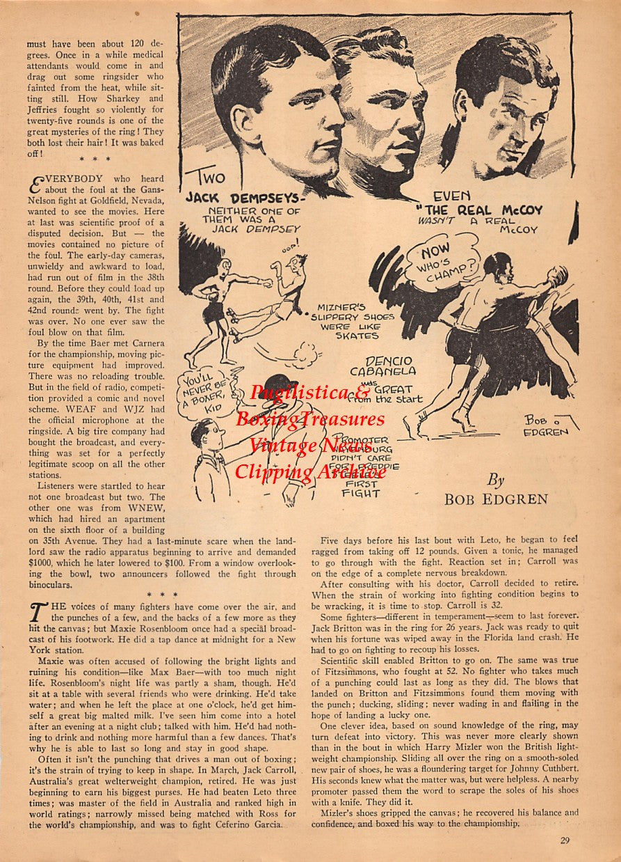 Boxing News Clipping #2588 - Al Gainer, Gus Lesnevich, Tiger Jack Fox, Jack Dempsey, Non-Pareil Jack Dempsey, Kid McCoy