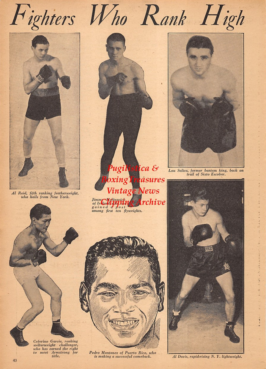 Boxing News Clipping #2589 - Al Reid, Jimmy McStravick, Lou Salica, Ceferino Garcia, Pedro Montanez, Al Bummy Davis